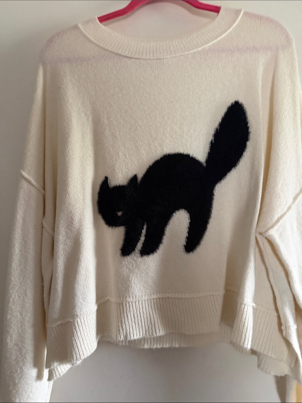American Eagle Women’s Cream Cat Graphic Pullover Sweater - Casual Cozy Look